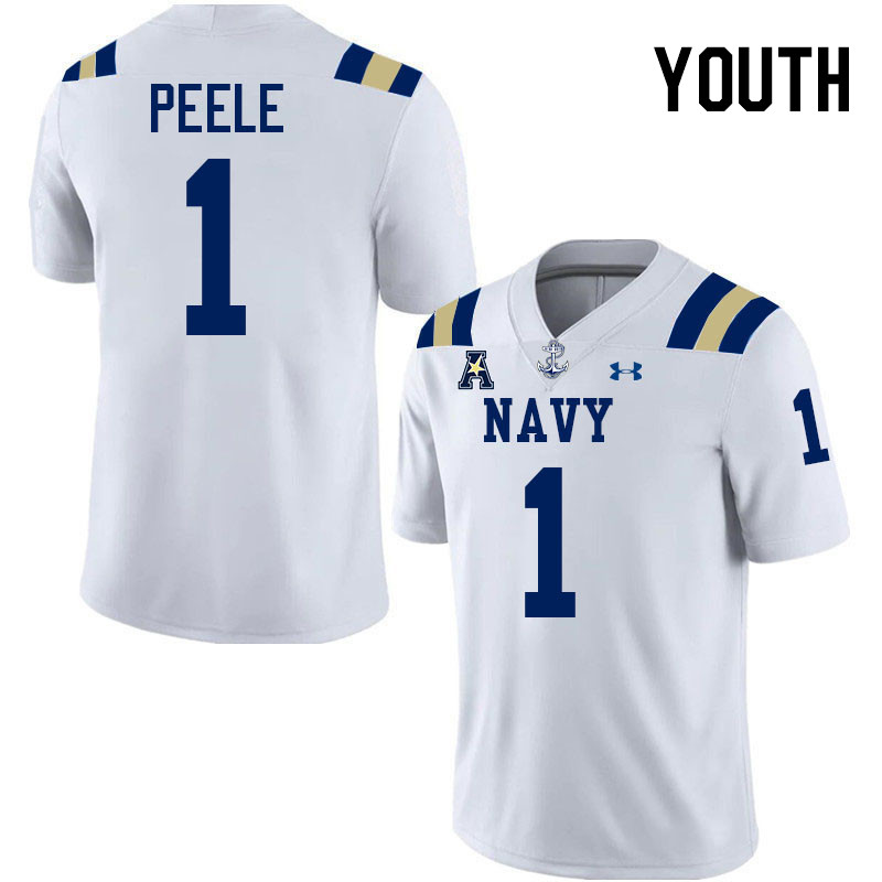 Youth Navy Midshipmen #1 Dashaun Peele College Football Jerseys Stitched-White